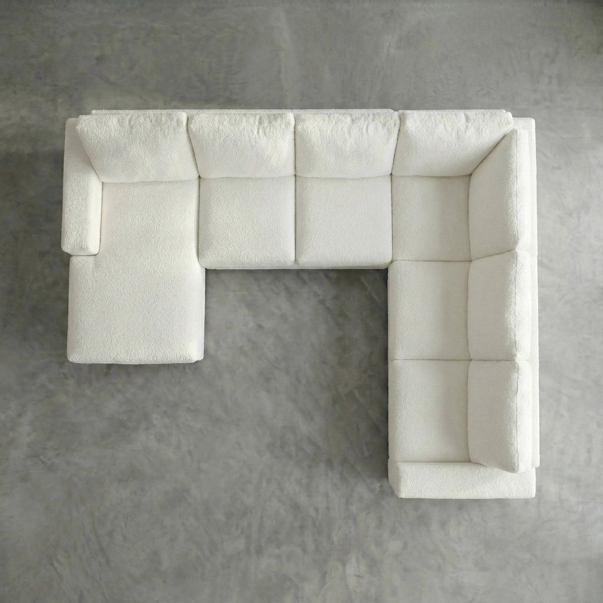 Aerial studio view of Cuddle Bone three-piece double chaise sectional