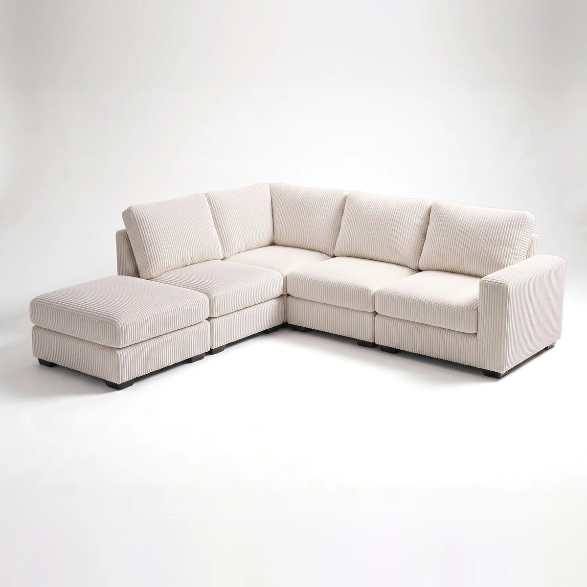 Five-Piece Infinity Sectional - Mini Minky White Modular - studio photo on white #Orientation_Left-Hand Facing