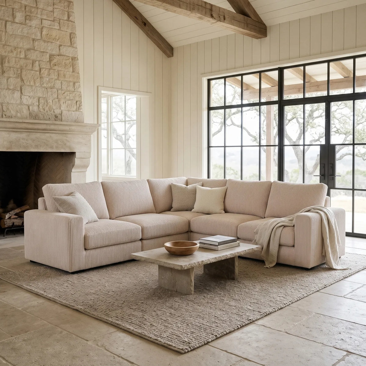 Five-Piece L Sectional - Mini Minky Cream Modular - hero