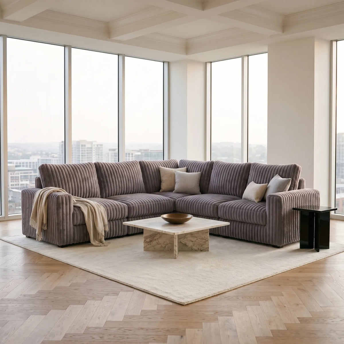 Five-Piece L Sectional - Minky Grey Modular - hero