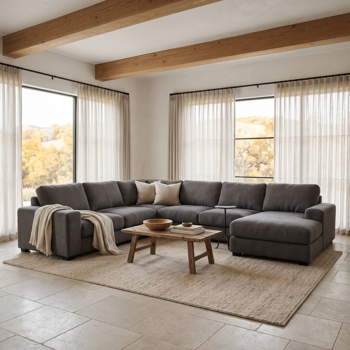 Four-Piece Chaise Sectional - Cuddle Charcoal Oversized - hero #Orientation_Right-Hand Facing