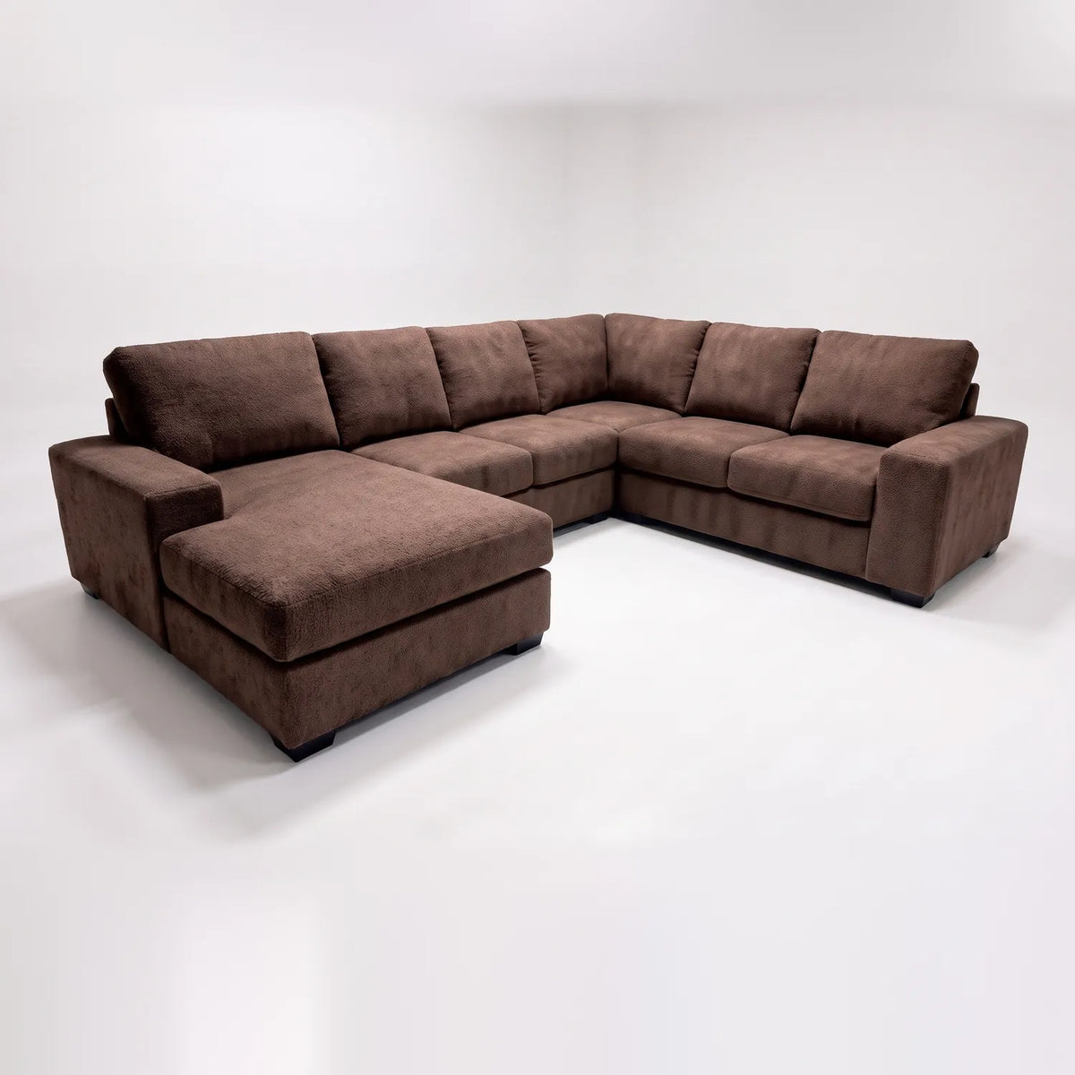 Four-Piece Chaise Sectional - Cuddle Chocolate - studio photo on white #Orientation_Left-Hand Facing