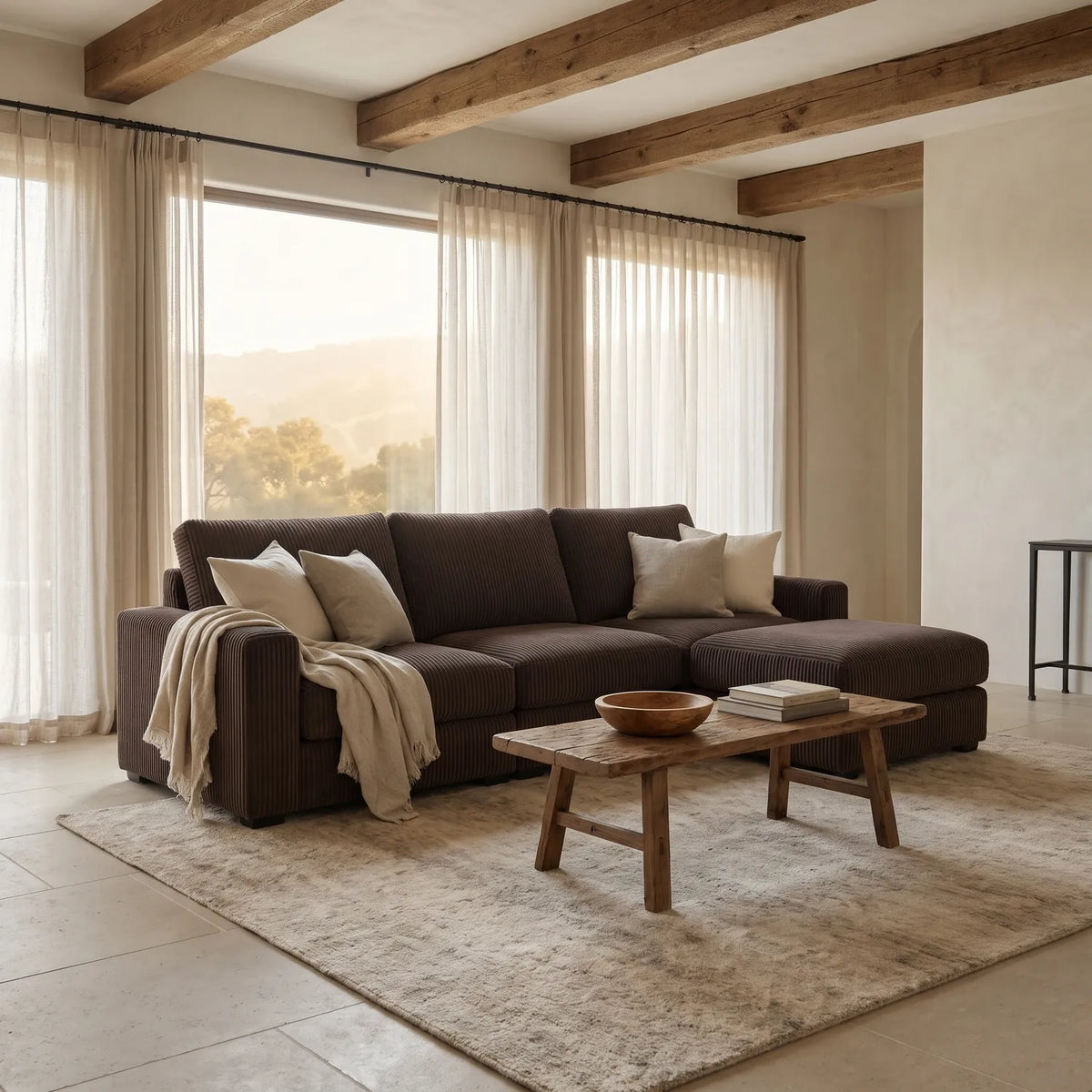 Four-Piece Chaise Sectional - Mini Minky Chocolate Modular - hero (RHF arrangement)