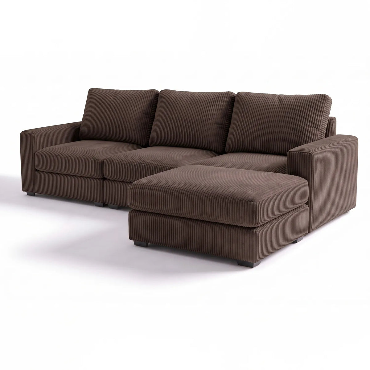 Four-Piece Chaise Sectional - Mini Minky Chocolate Modular - studio photo on white (RHF arrangement) #vera_main