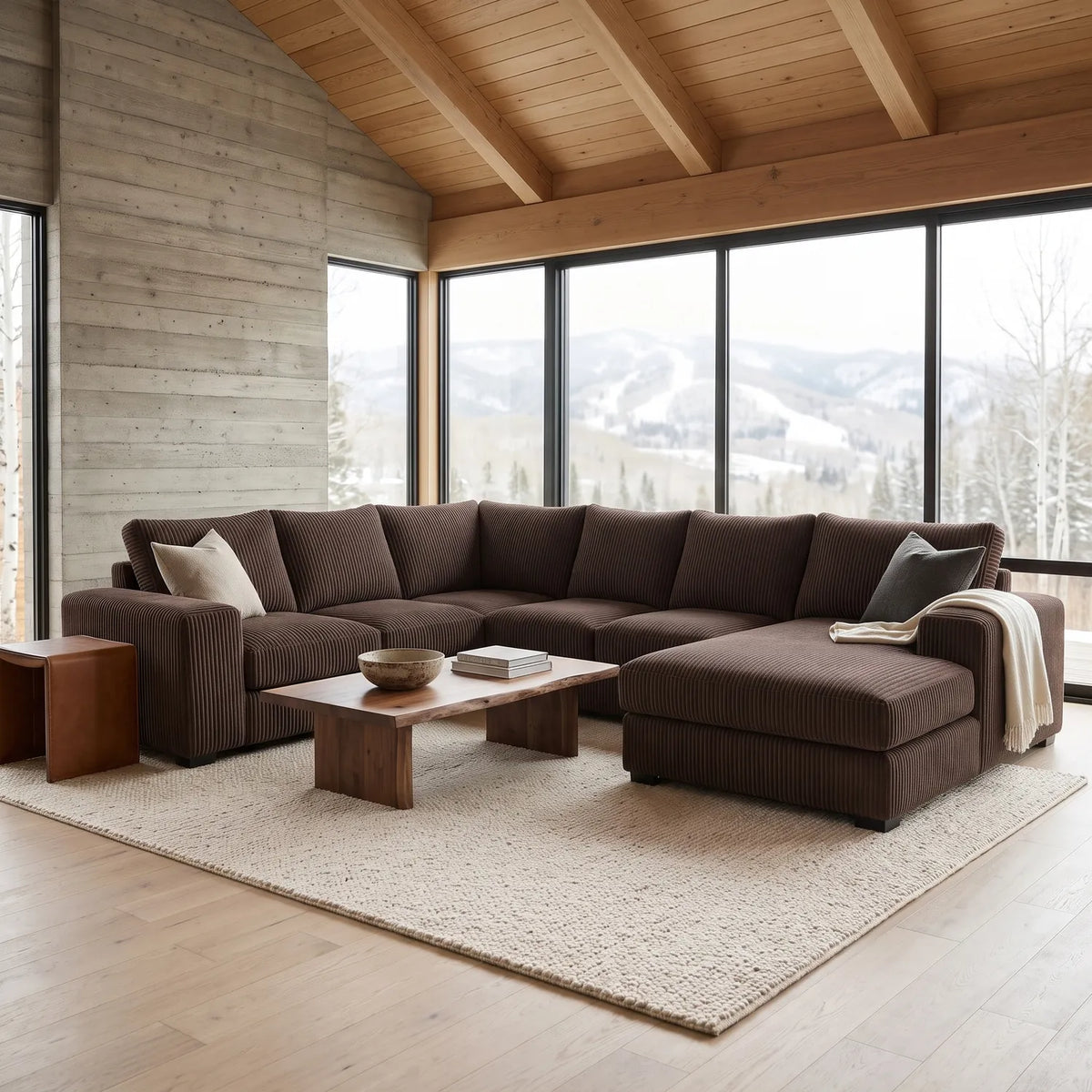 Four-Piece Chaise Sectional - Mini Minky Chocolate - hero #Orientation_Right-Hand Facing