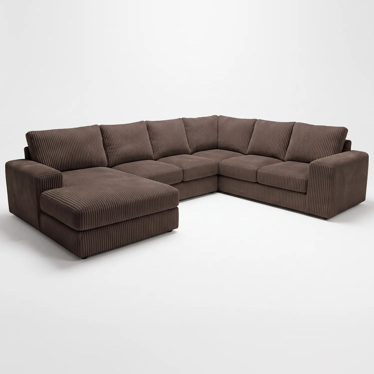 Four-Piece Chaise Sectional - Mini Minky Chocolate - studio photo on white #Orientation_Left-Hand Facing