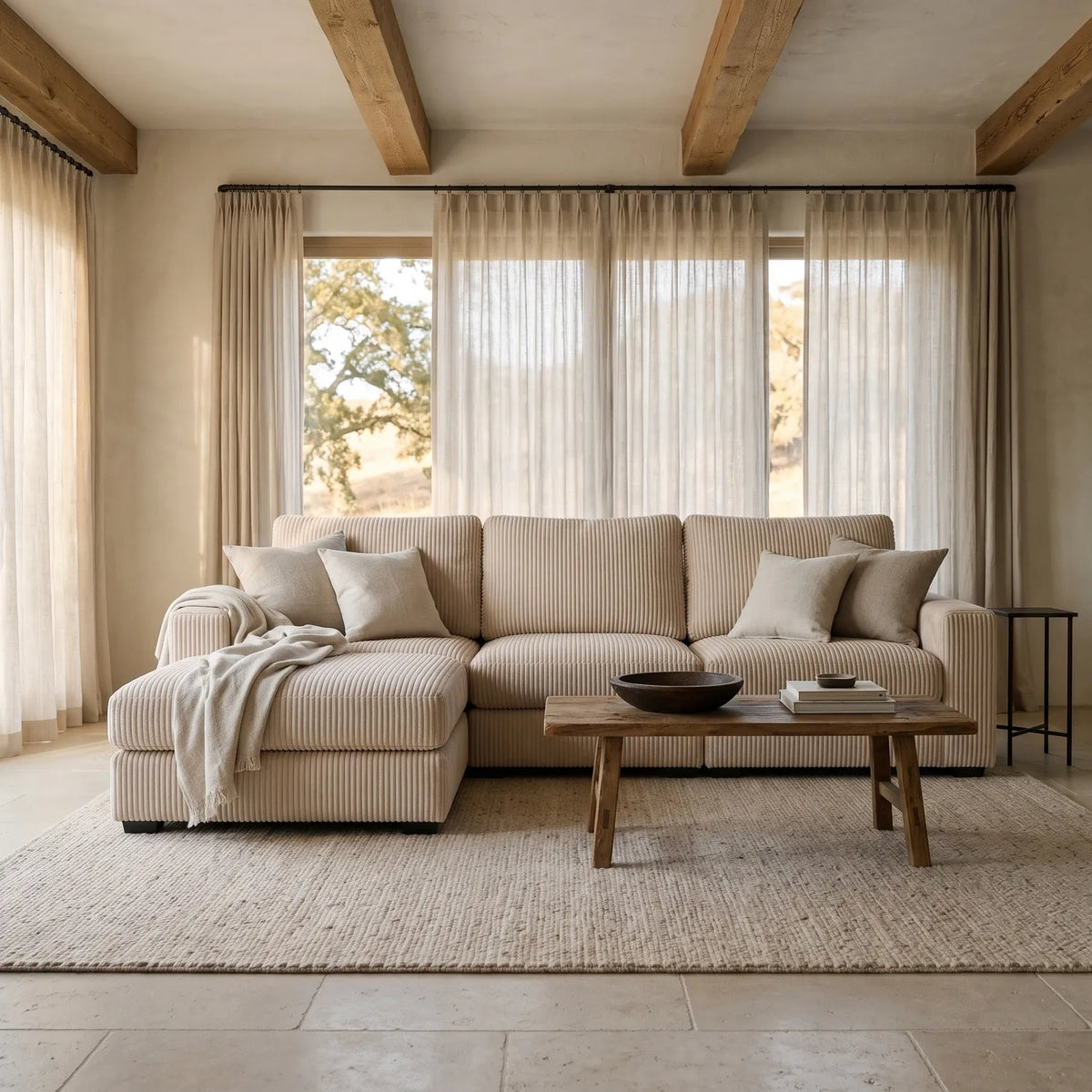 Four-Piece Chaise Sectional - Mini Minky Cream Modular - hero (LHF arrangement)