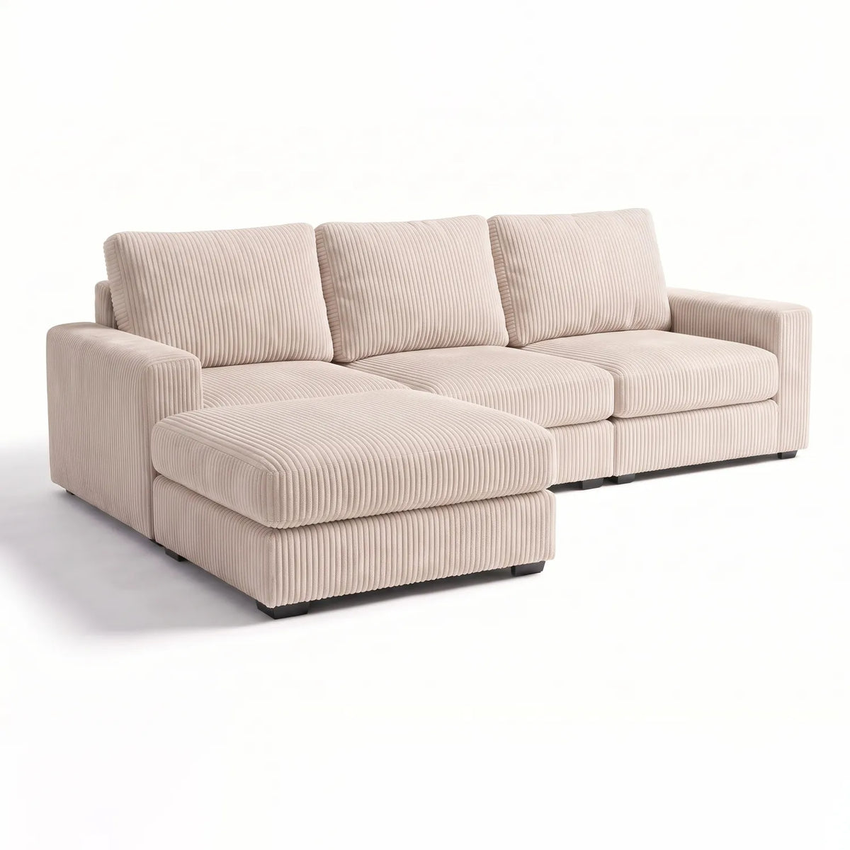Four-Piece Chaise Sectional - Mini Minky Cream Modular - studio photo on white (LHF arrangement)
