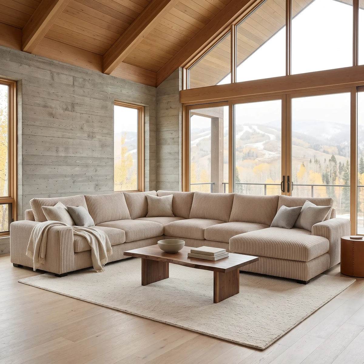 Four-Piece Chaise Sectional - Mini Minky Cream Oversized - hero #Orientation_Right-Hand Facing