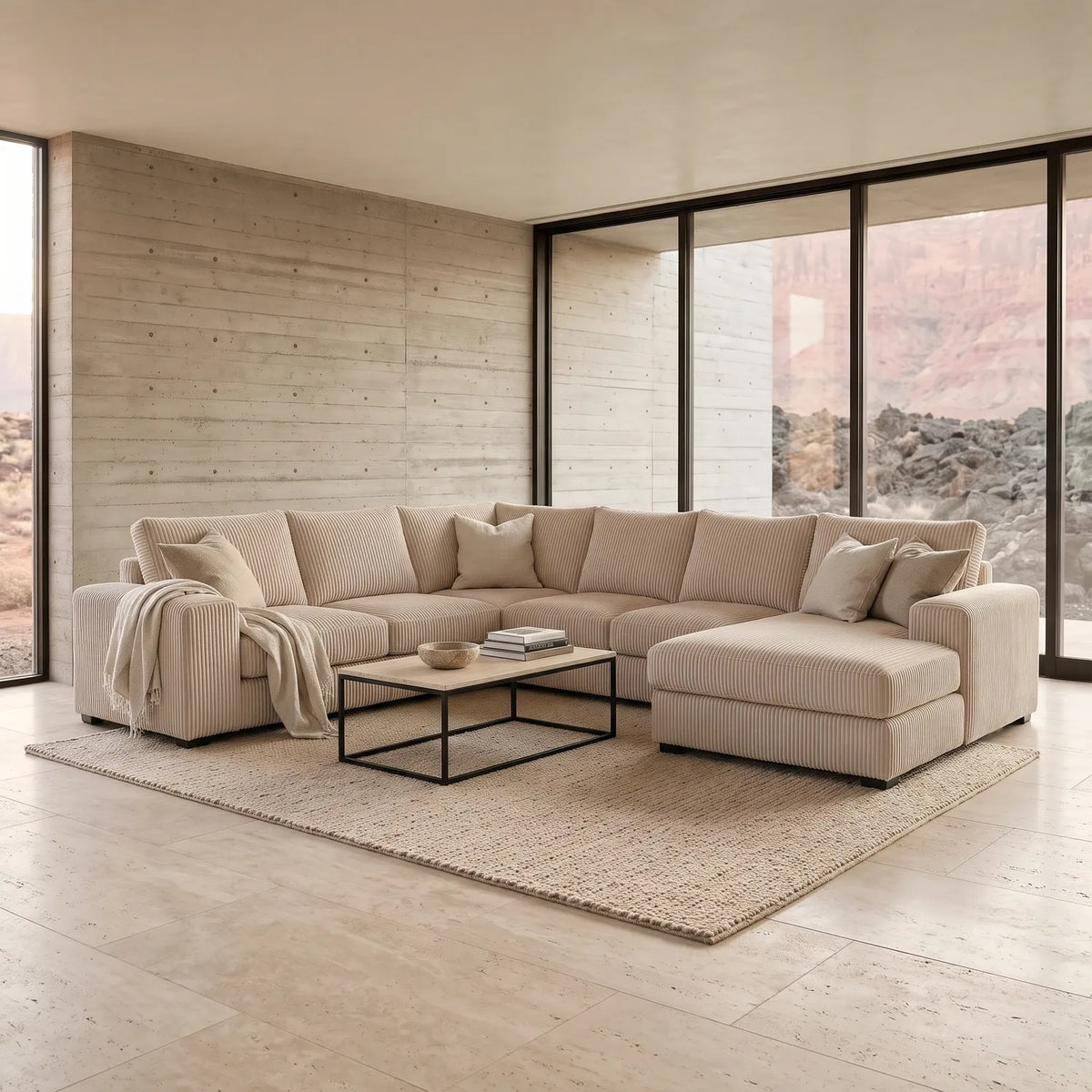 Four-Piece Chaise Sectional - Mini Minky Cream - hero #Orientation_Right-Hand Facing