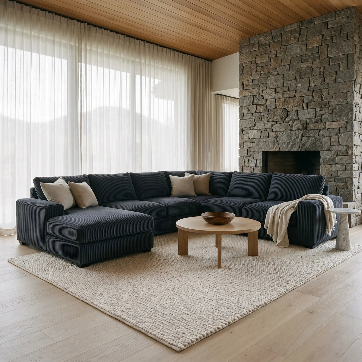 Four-Piece Chaise Sectional - Mini Minky Midnight Oversized - hero #Orientation_Left-Hand Facing