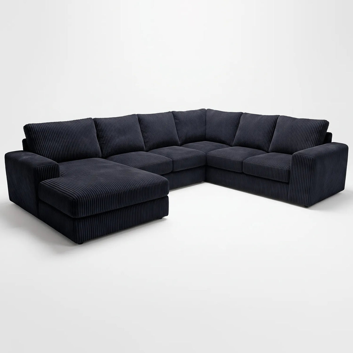 Four-Piece Chaise Sectional - Mini Minky Midnight - studio photo on white #Orientation_Left-Hand Facing