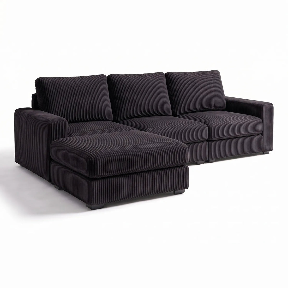 Four-Piece Chaise Sectional - Mini Minky Onyx Modular - studio photo on white (LHF arrangement)
