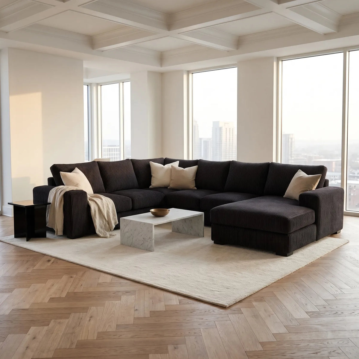 Four-Piece Chaise Sectional - Mini Minky Onyx - hero #Orientation_Right-Hand Facing