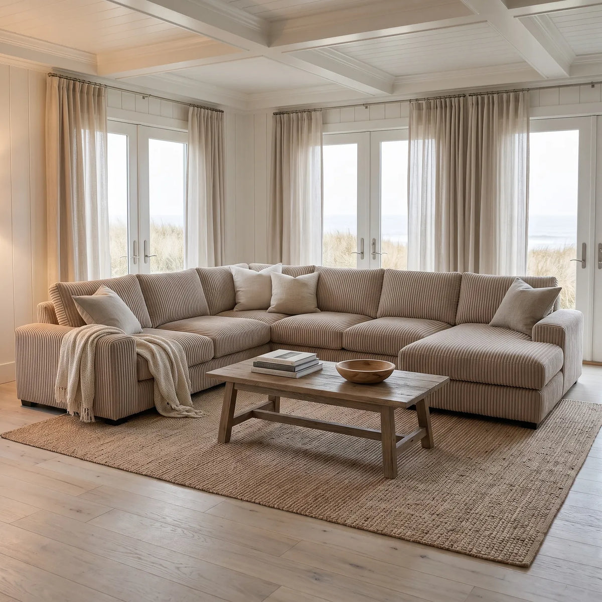 Four-Piece Chaise Sectional - Mini Minky Toast Oversized - hero #Orientation_Right-Hand Facing