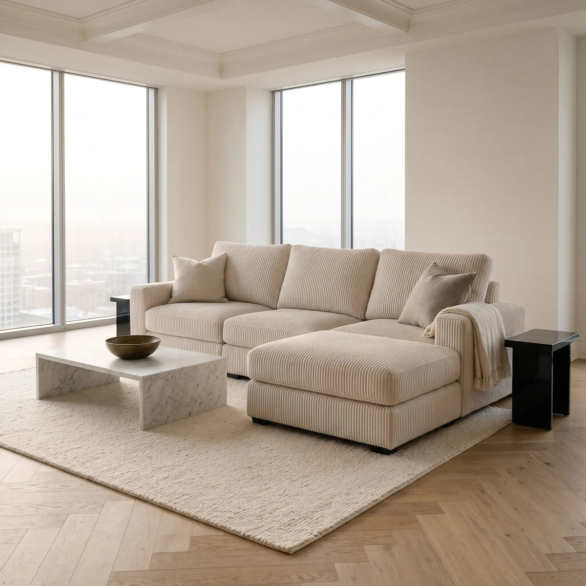 Four-Piece Chaise Sectional - Mini Minky White Modular - hero (RHF arrangement)