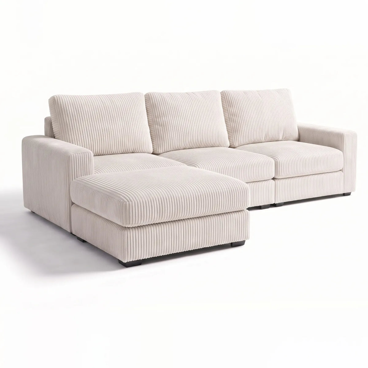 Four-Piece Chaise Sectional - Mini Minky White Modular - studio photo on white (LHF arrangement)