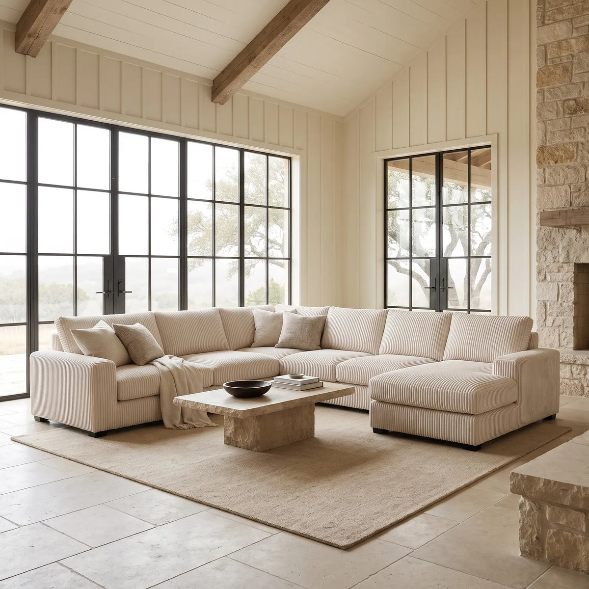 Four-Piece Chaise Sectional - Mini Minky White Oversized - hero #Orientation_Right-Hand Facing