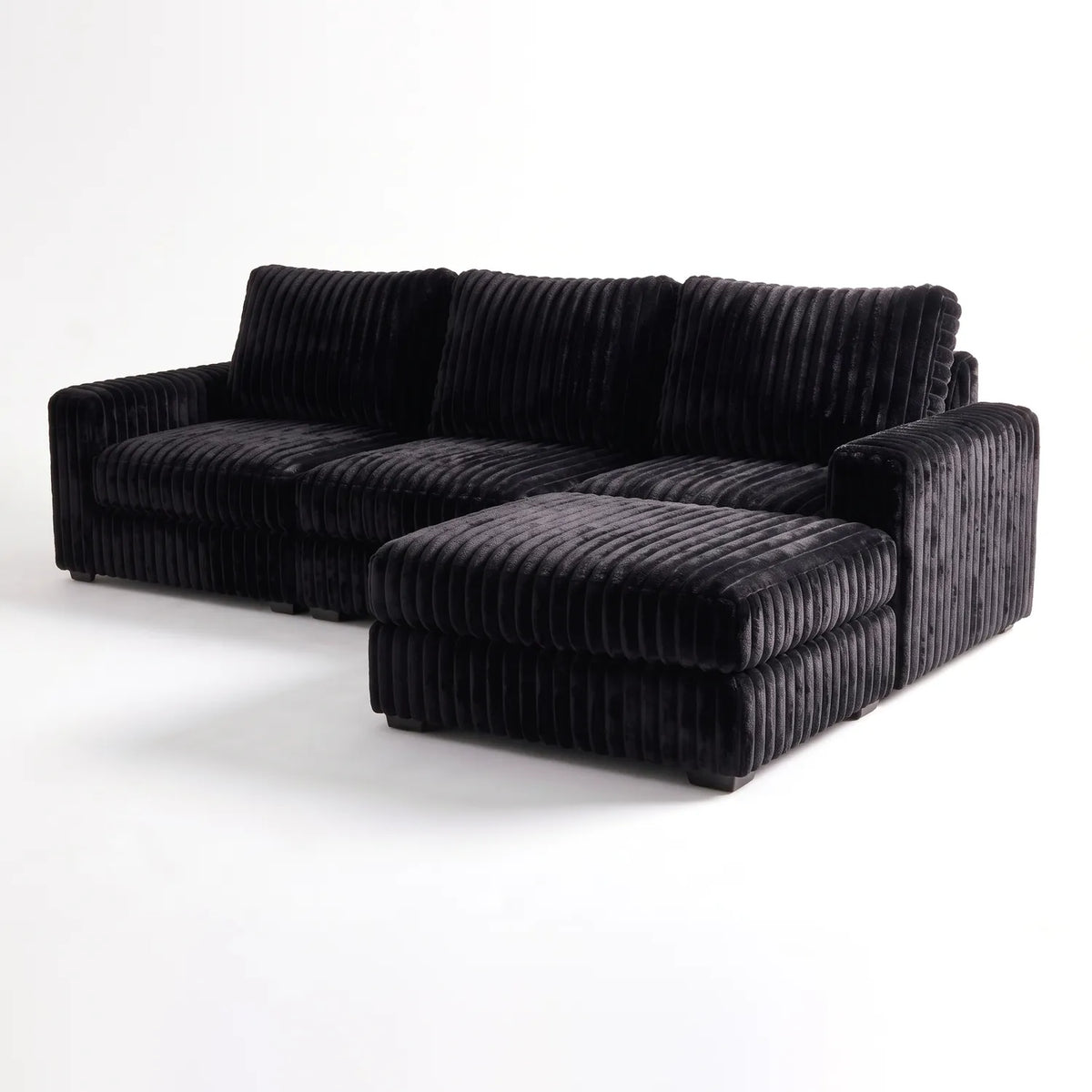 Four-Piece Chaise Sectional - Minky Black Modular - studio photo on white (RHF arrangement) #vera_main