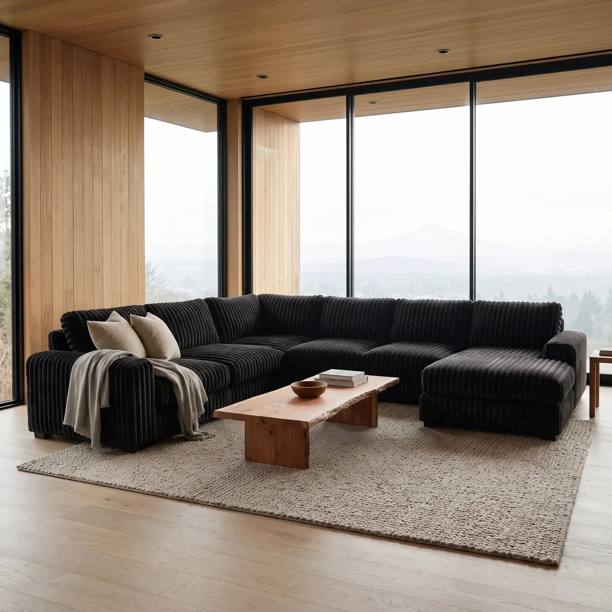 Four-Piece Chaise Sectional - Minky Black Oversized - hero #Orientation_Right-Hand Facing