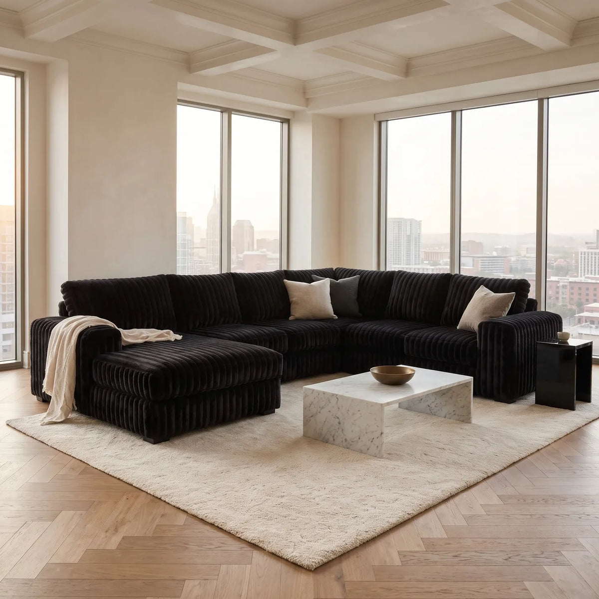 Four-Piece Chaise Sectional - Minky Black - hero #Orientation_Left-Hand Facing
