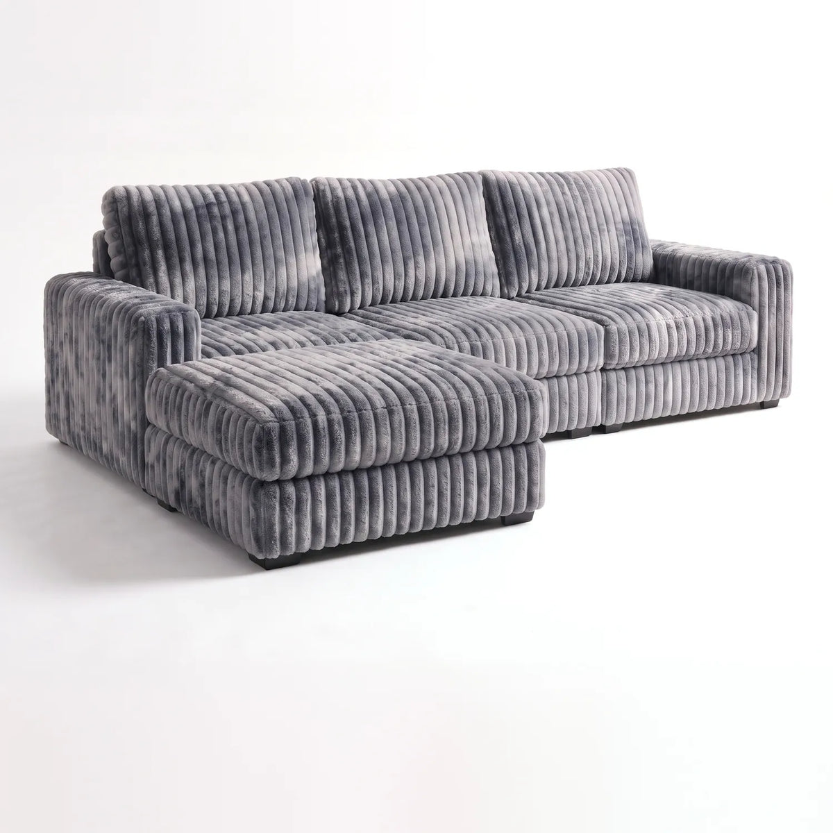 Four-Piece Chaise Sectional - Minky Charcoal Modular - studio photo on white (LHF arrangement)
