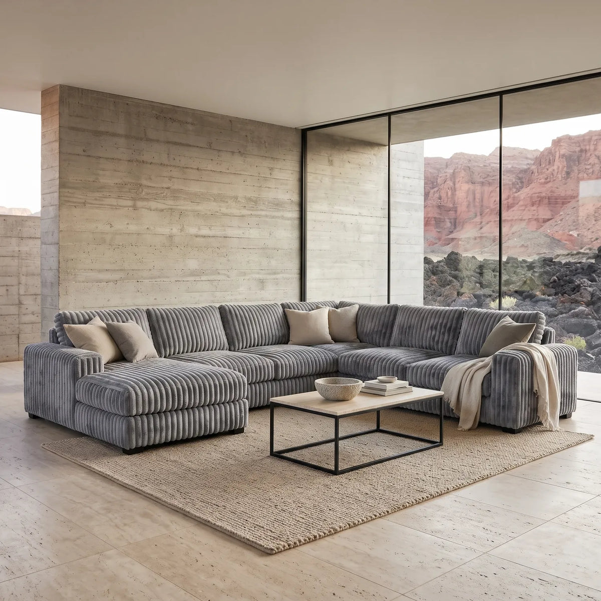 Four-Piece Chaise Sectional - Minky Charcoal Oversized - hero #Orientation_Left-Hand Facing