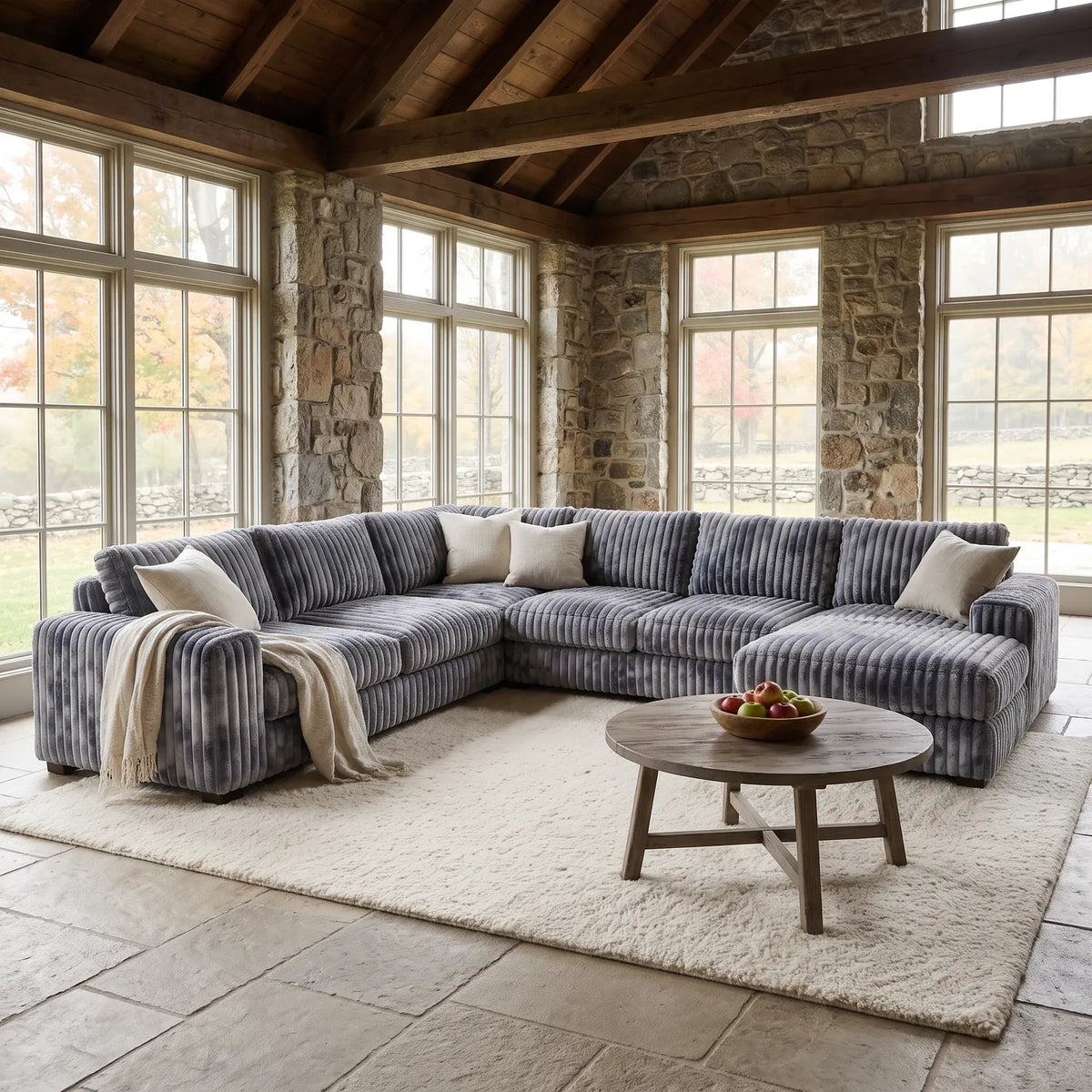 Four-Piece Chaise Sectional - Minky Charcoal Oversized - hero #Orientation_Right-Hand Facing