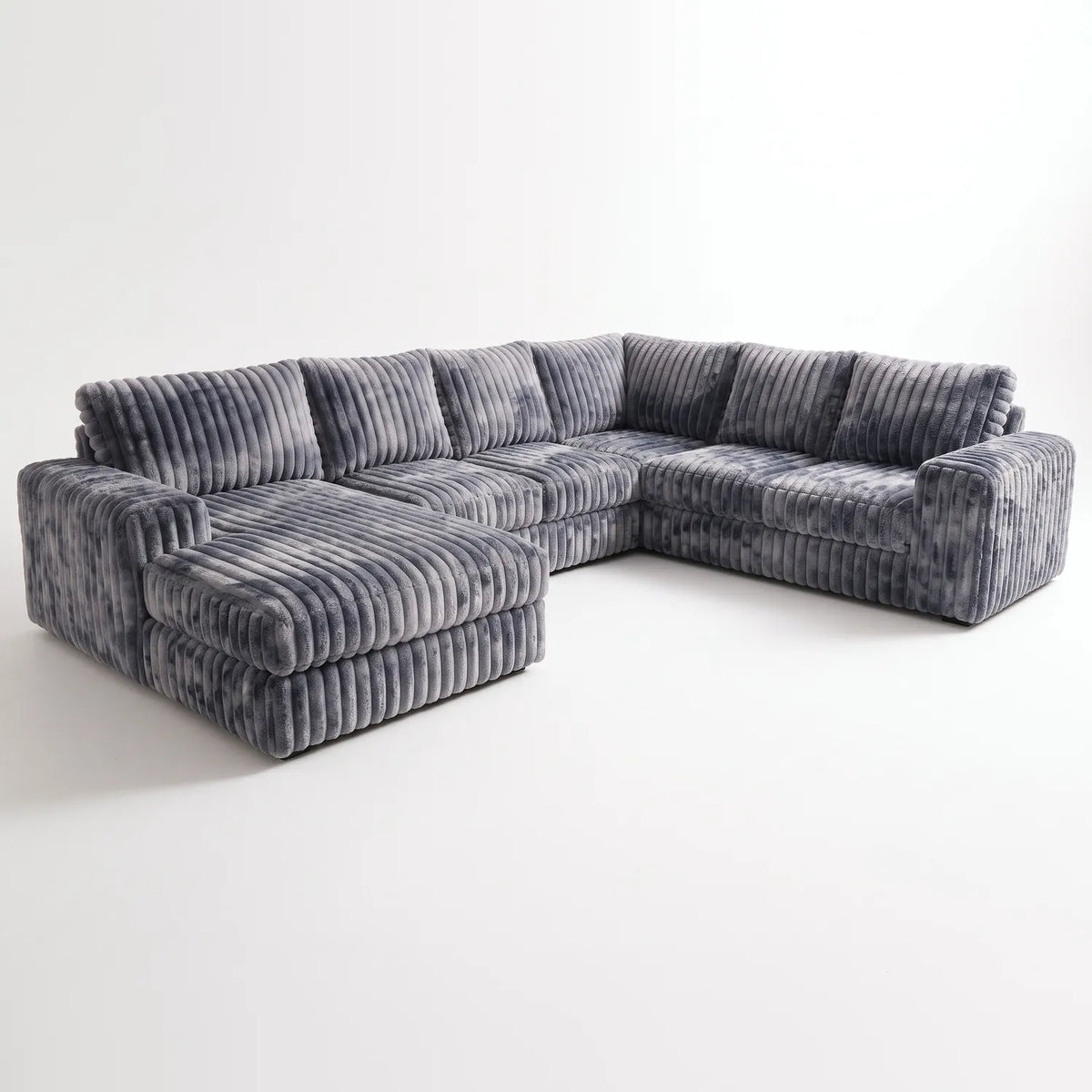 Four-Piece Chaise Sectional - Minky Charcoal - studio photo on white #Orientation_Left-Hand Facing
