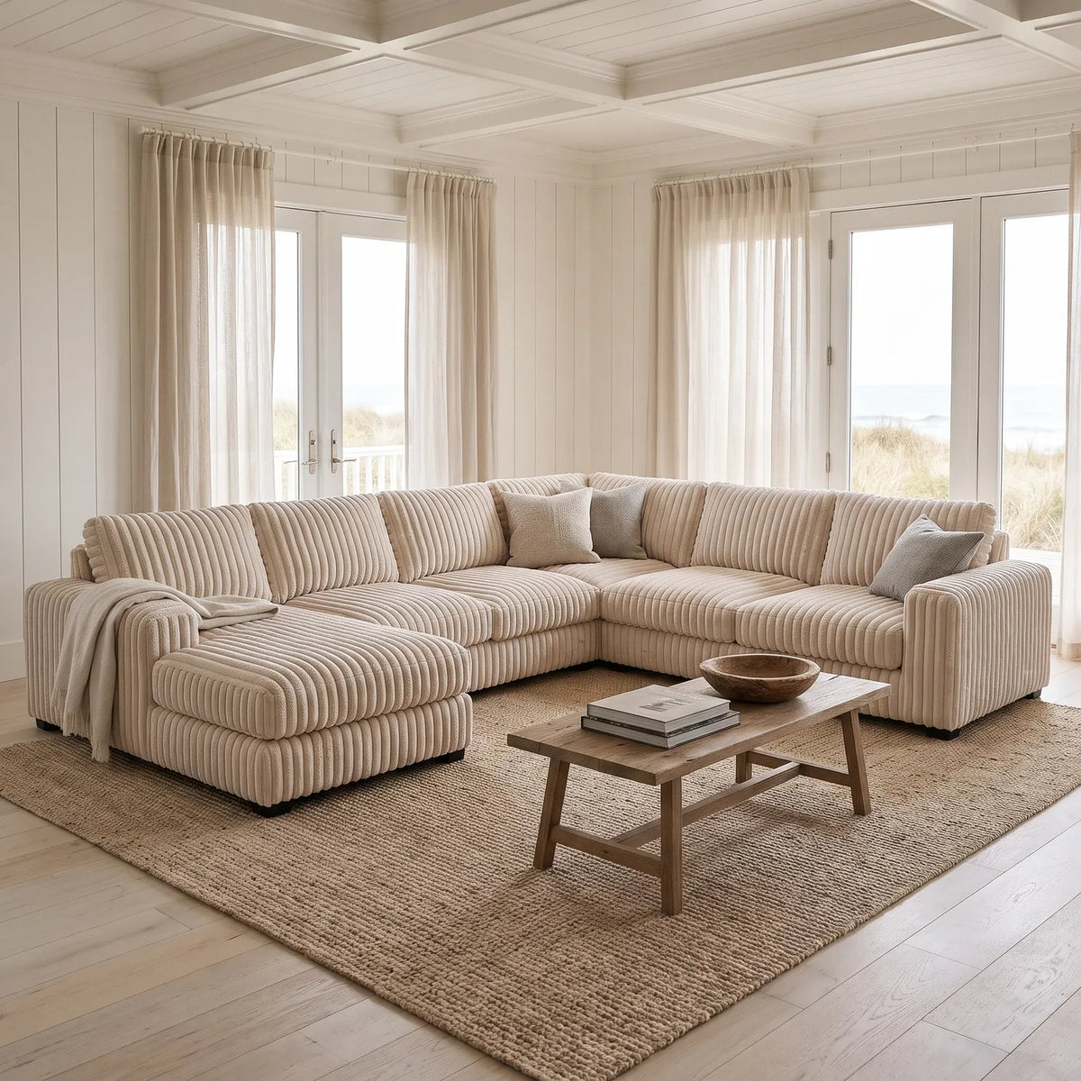 Four-Piece Chaise Sectional - Minky Cream Oversized - hero #Orientation_Left-Hand Facing