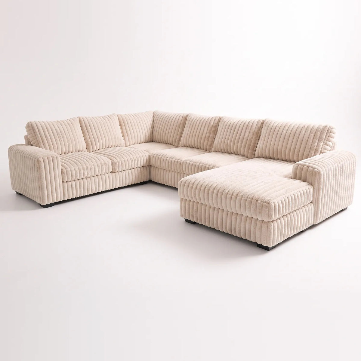 Four-Piece Chaise Sectional - Minky Cream - studio photo on white #Orientation_Right-Hand Facing #vera_main