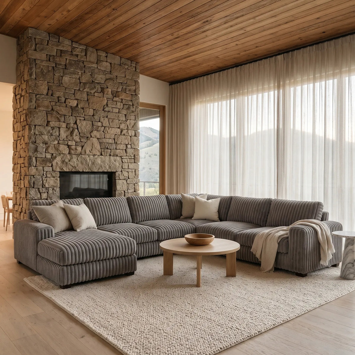 Four-Piece Chaise Sectional - Minky Grey Oversized - hero #Orientation_Left-Hand Facing