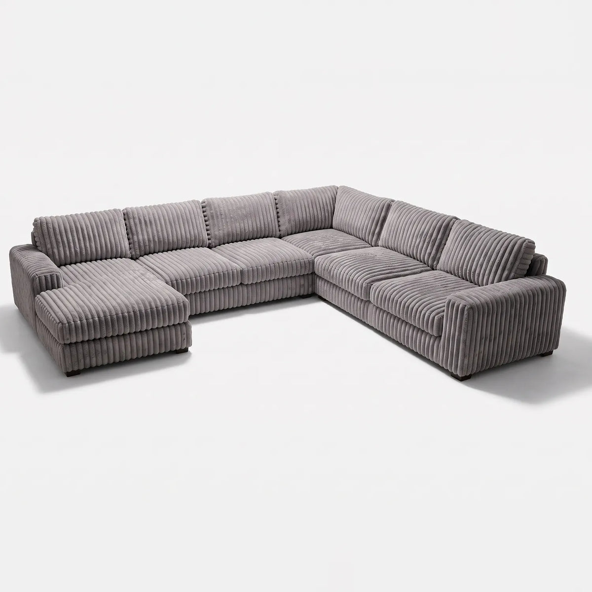 Four-Piece Chaise Sectional - Minky Grey Oversized - studio photo on white #Orientation_Left-Hand Facing