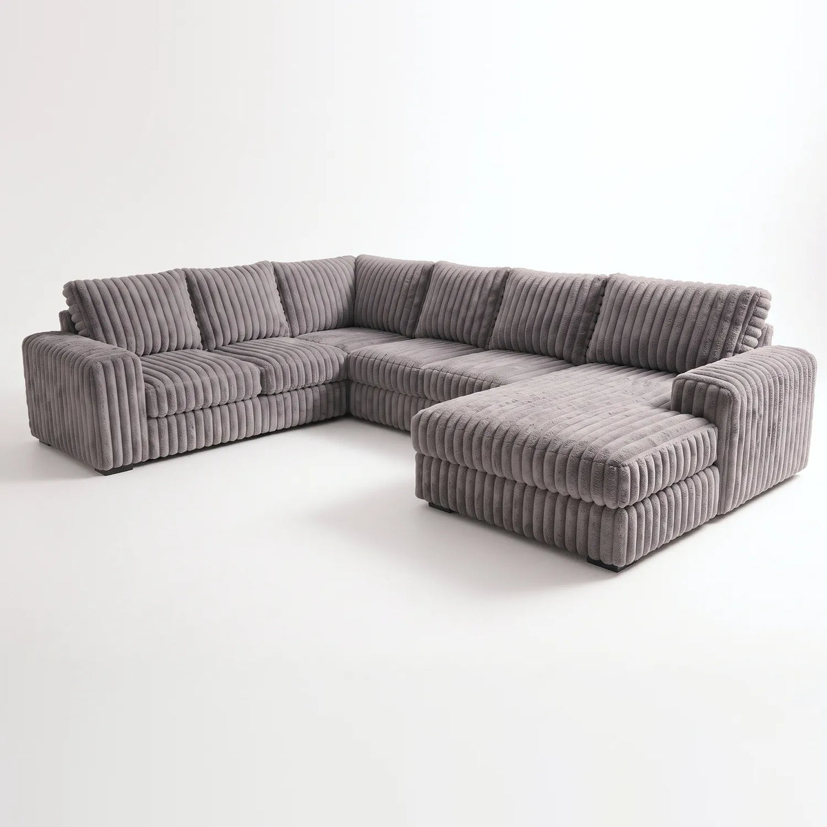 Four-Piece Chaise Sectional - Minky Grey - studio photo on white #Orientation_Right-Hand Facing #vera_main