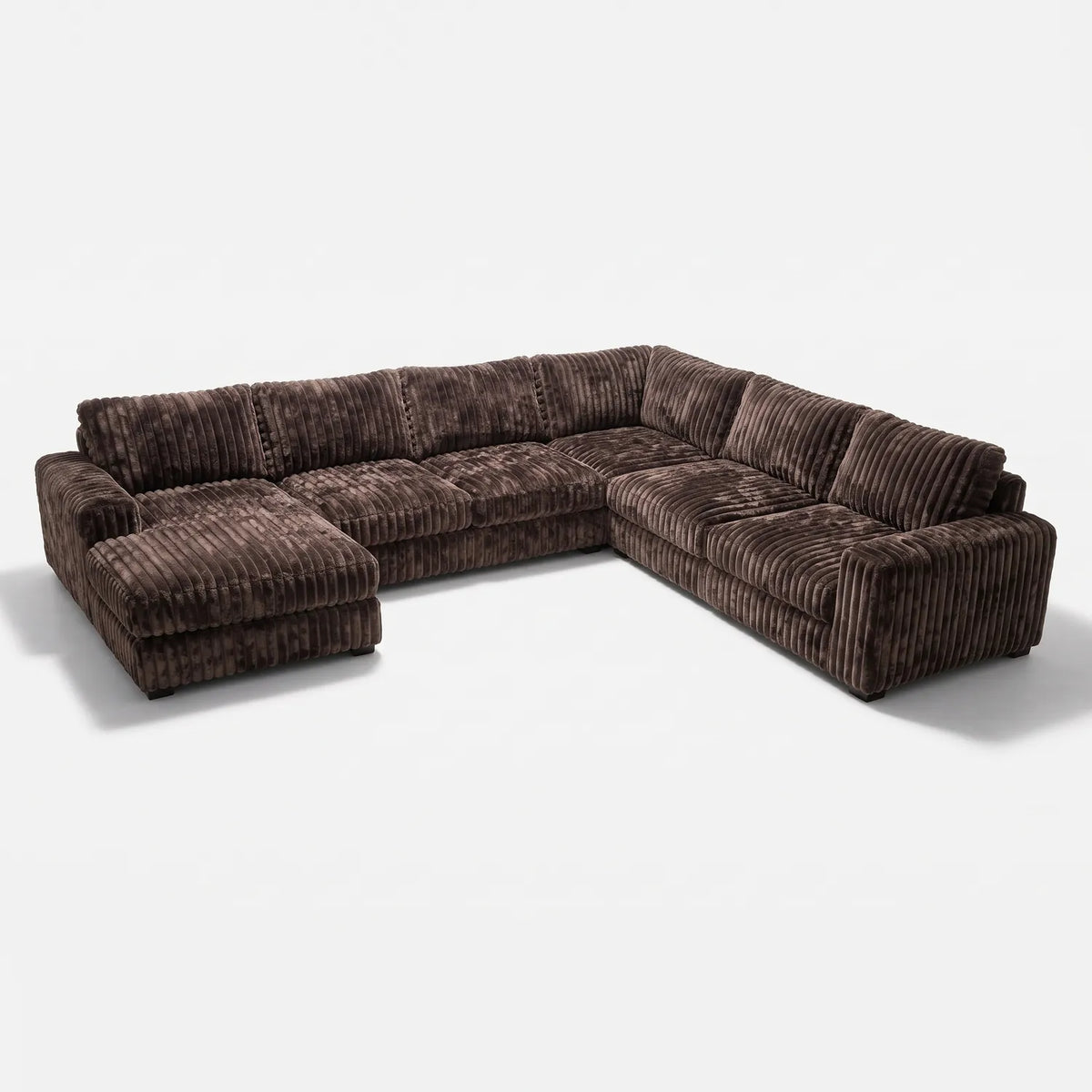 Four-Piece Chaise Sectional - Minky Mocha Oversized - studio photo on white #Orientation_Left-Hand Facing