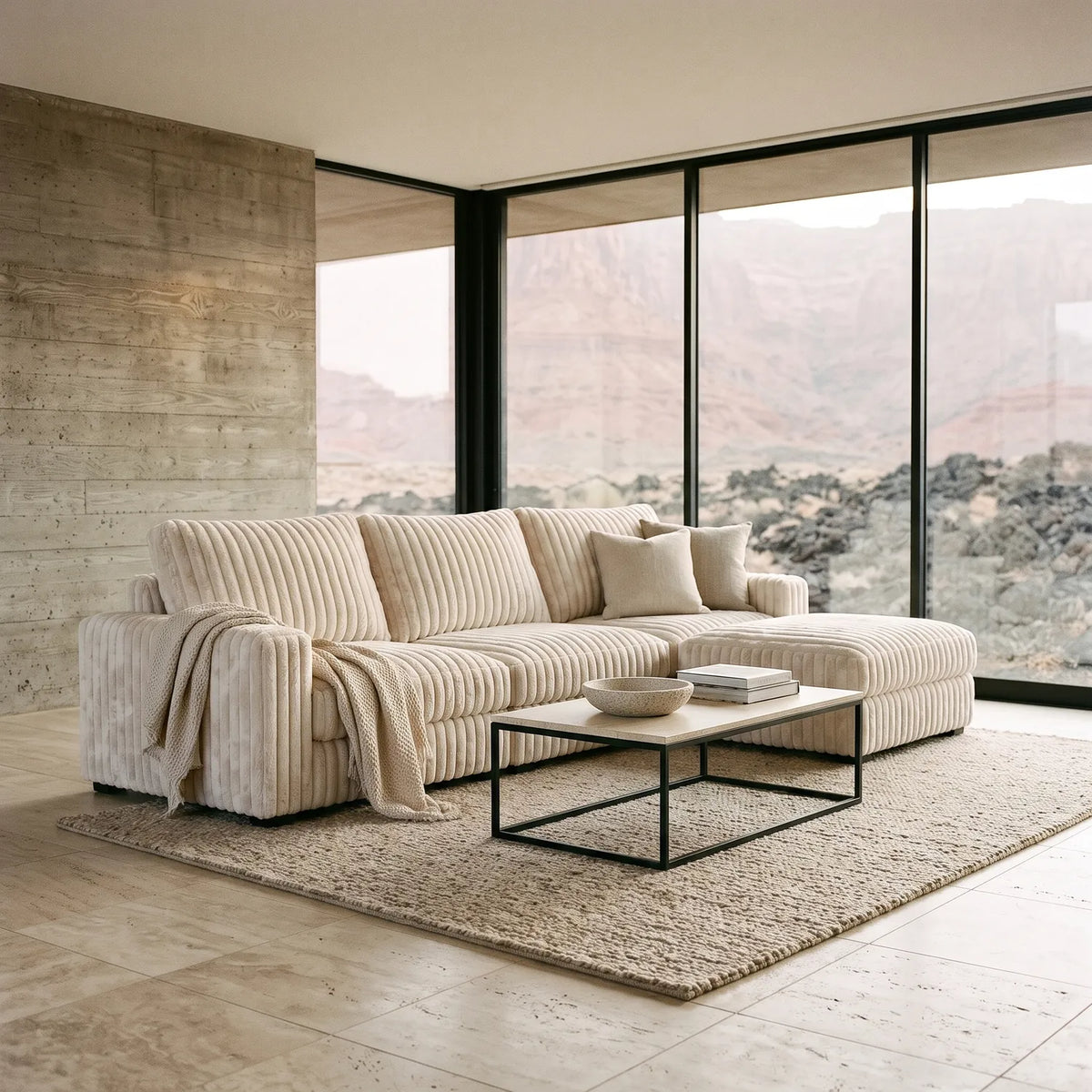 Four-Piece Chaise Sectional - Minky Sand Modular - hero (RHF arrangement)