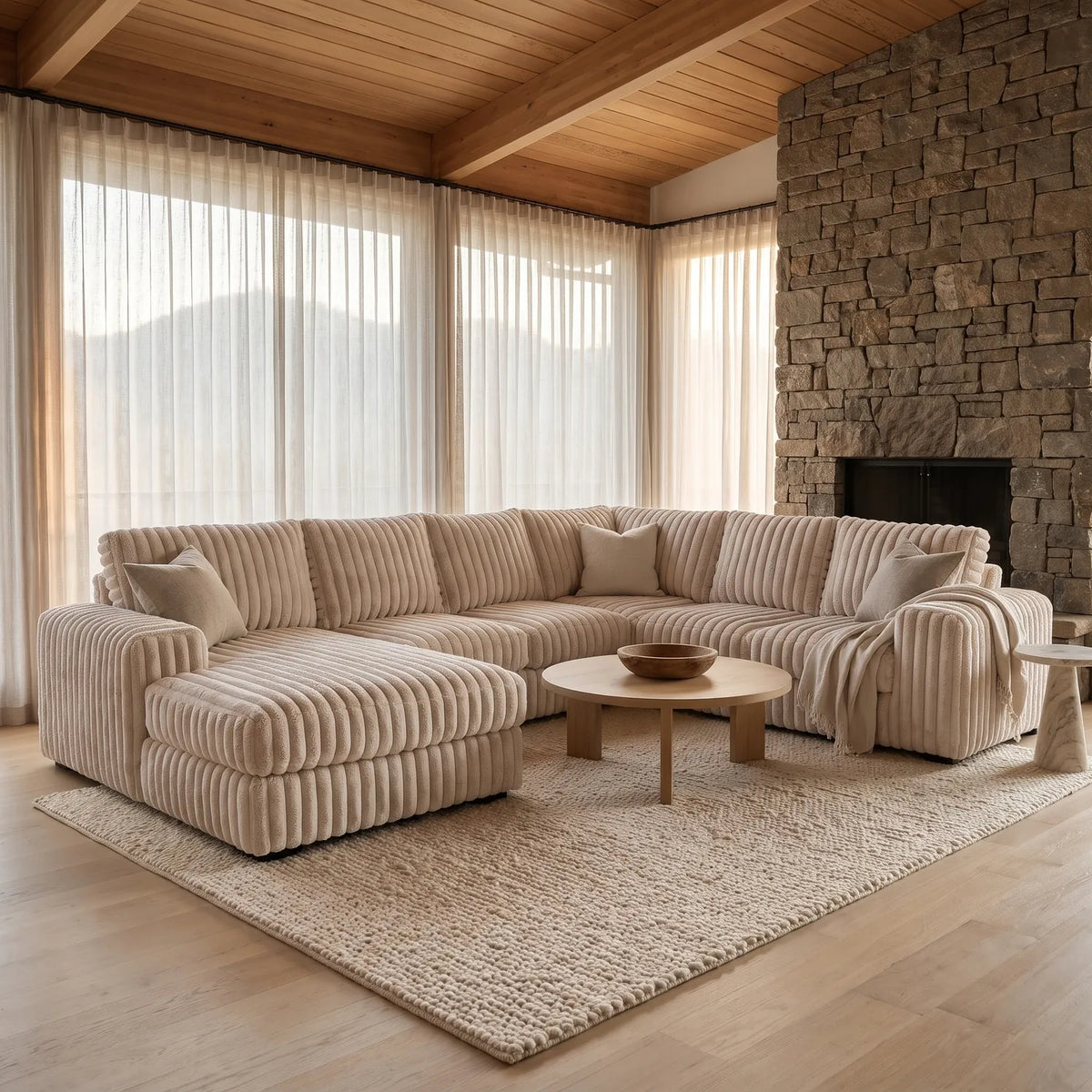 Four-Piece Chaise Sectional - Minky Sand - hero #Orientation_Left-Hand Facing