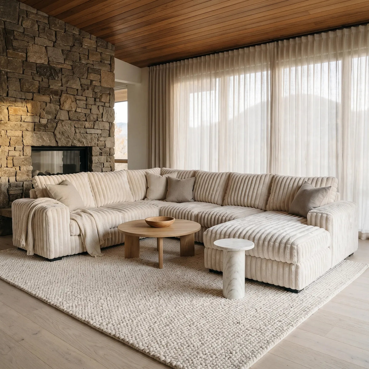 Four-Piece Chaise Sectional - Minky Sand - hero #Orientation_Right-Hand Facing
