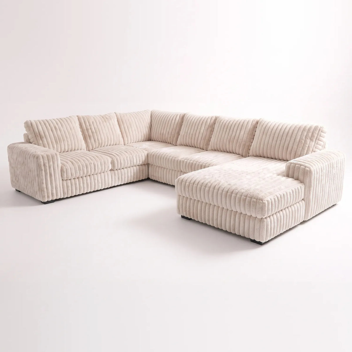 Four-Piece Chaise Sectional - Minky Sand - studio photo on white #Orientation_Right-Hand Facing #vera_main