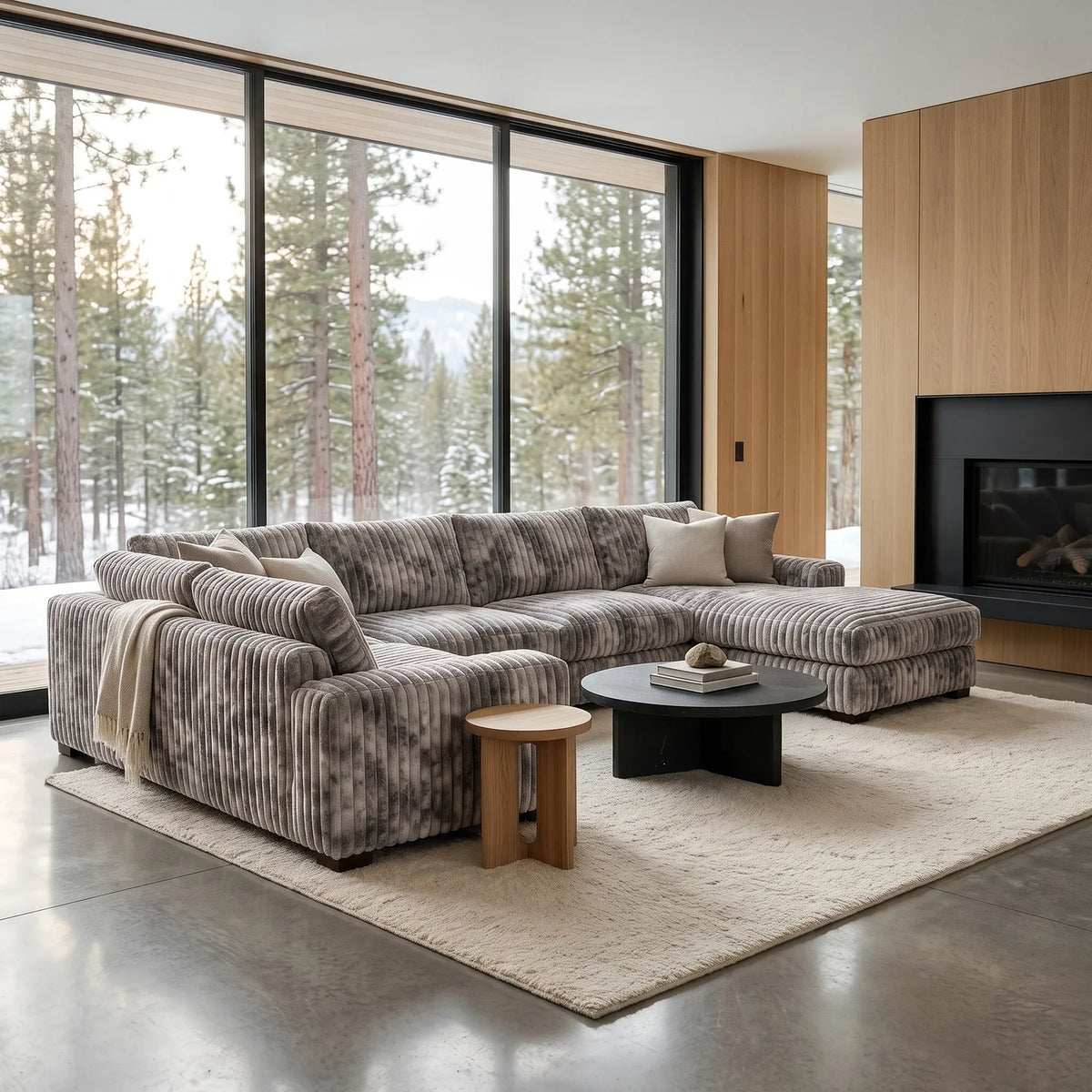 Four-Piece Chaise Sectional - Minky Stone Oversized - hero #Orientation_Right-Hand Facing