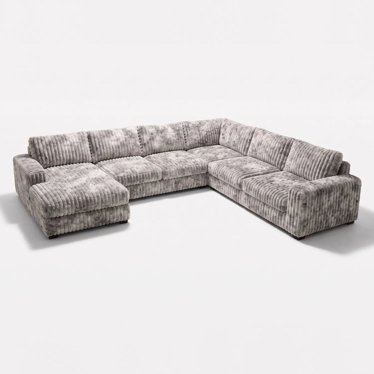 Four-Piece Chaise Sectional - Minky Stone Oversized - studio photo on white #Orientation_Left-Hand Facing