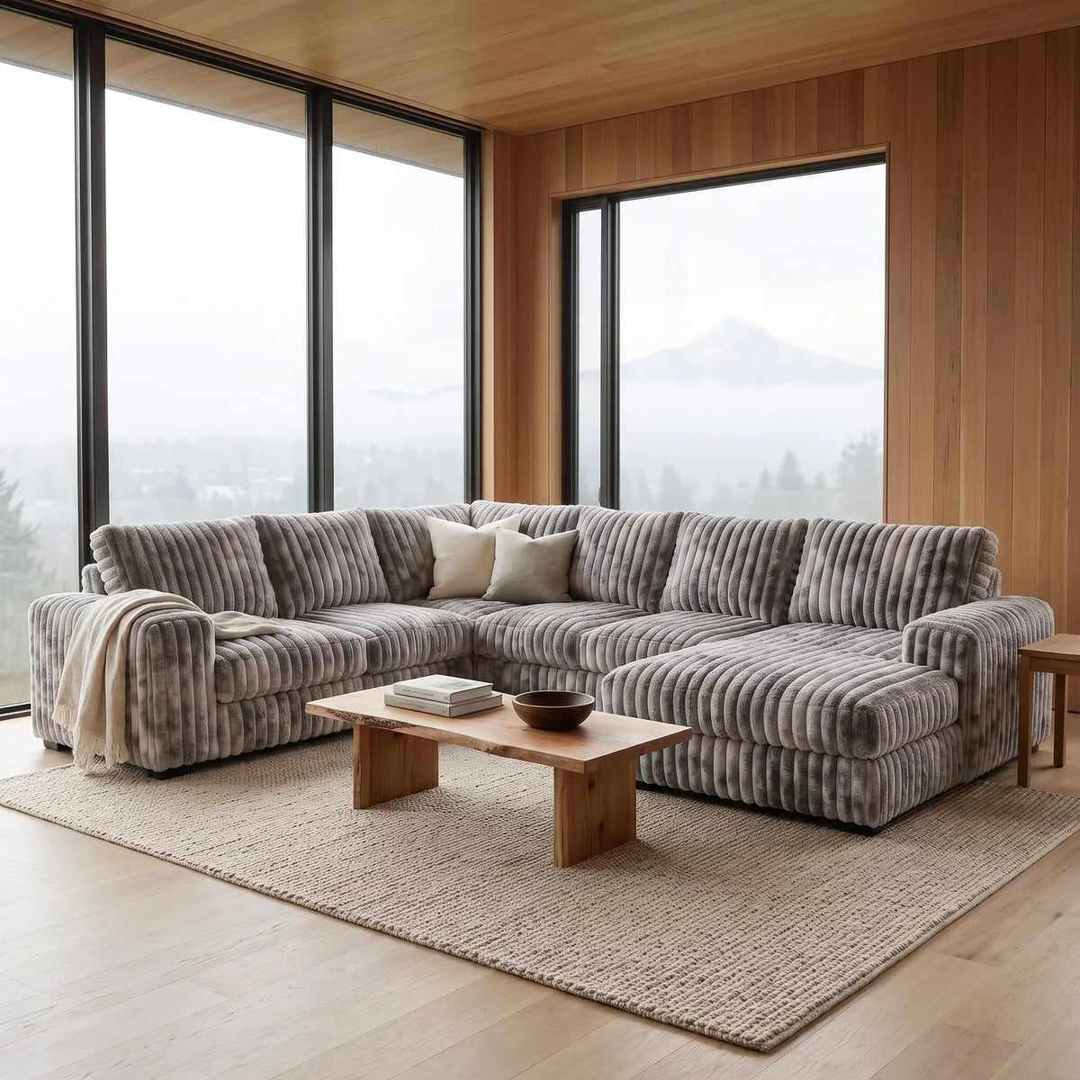 Four-Piece Chaise Sectional - Minky Stone - hero #Orientation_Right-Hand Facing