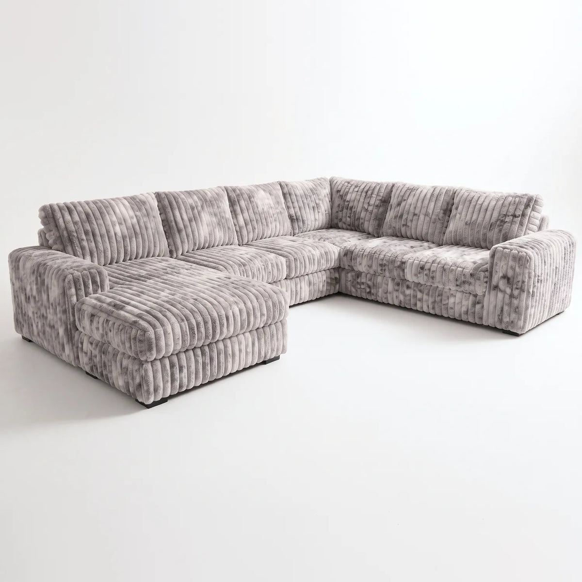 Four-Piece Chaise Sectional - Minky Stone - studio photo on white #Orientation_Left-Hand Facing