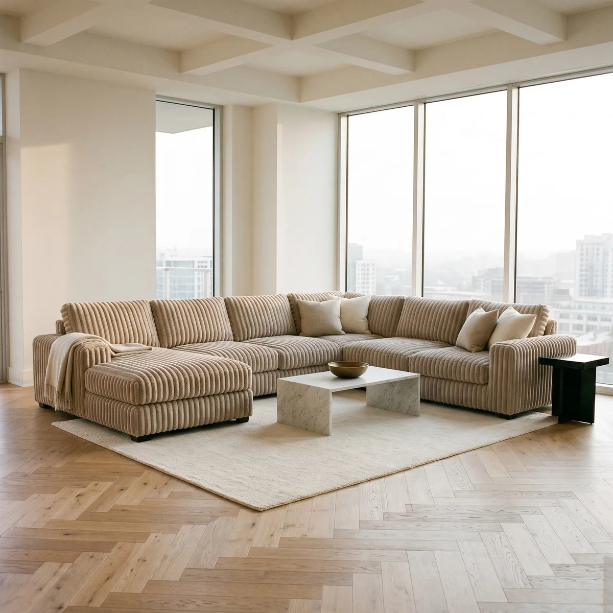 Four-Piece Chaise Sectional - Minky Toast Oversized - hero #Orientation_Left-Hand Facing