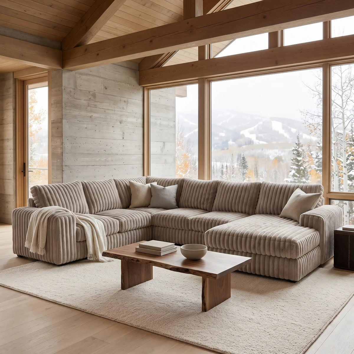 Four-Piece Chaise Sectional - Minky Toast - hero #Orientation_Right-Hand Facing