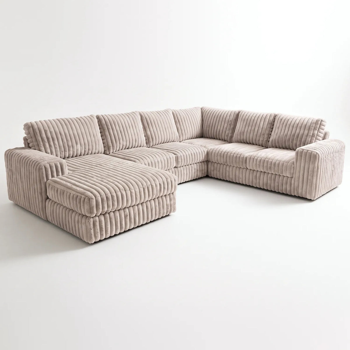 Four-Piece Chaise Sectional - Minky Toast - studio photo on white #Orientation_Left-Hand Facing