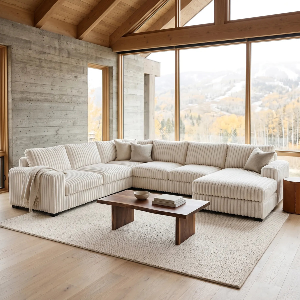 Four-Piece Chaise Sectional - Minky White Oversized - hero #Orientation_Right-Hand Facing