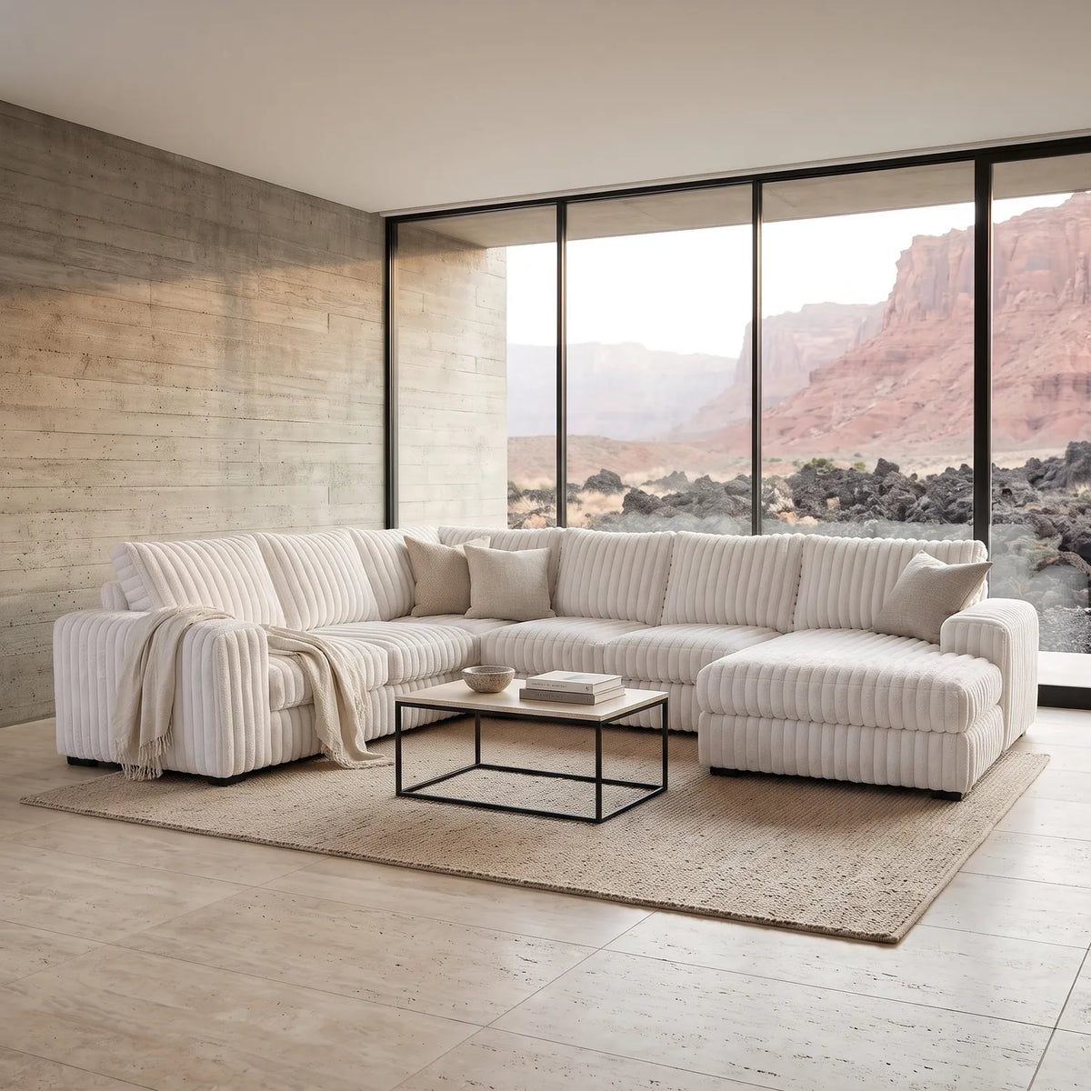 Four-Piece Chaise Sectional - Minky White - hero #Orientation_Right-Hand Facing