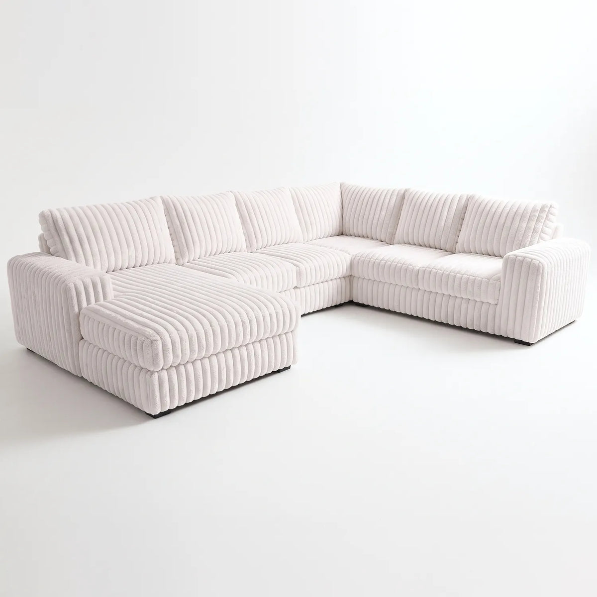 Four-Piece Chaise Sectional - Minky White - studio photo on white #Orientation_Left-Hand Facing