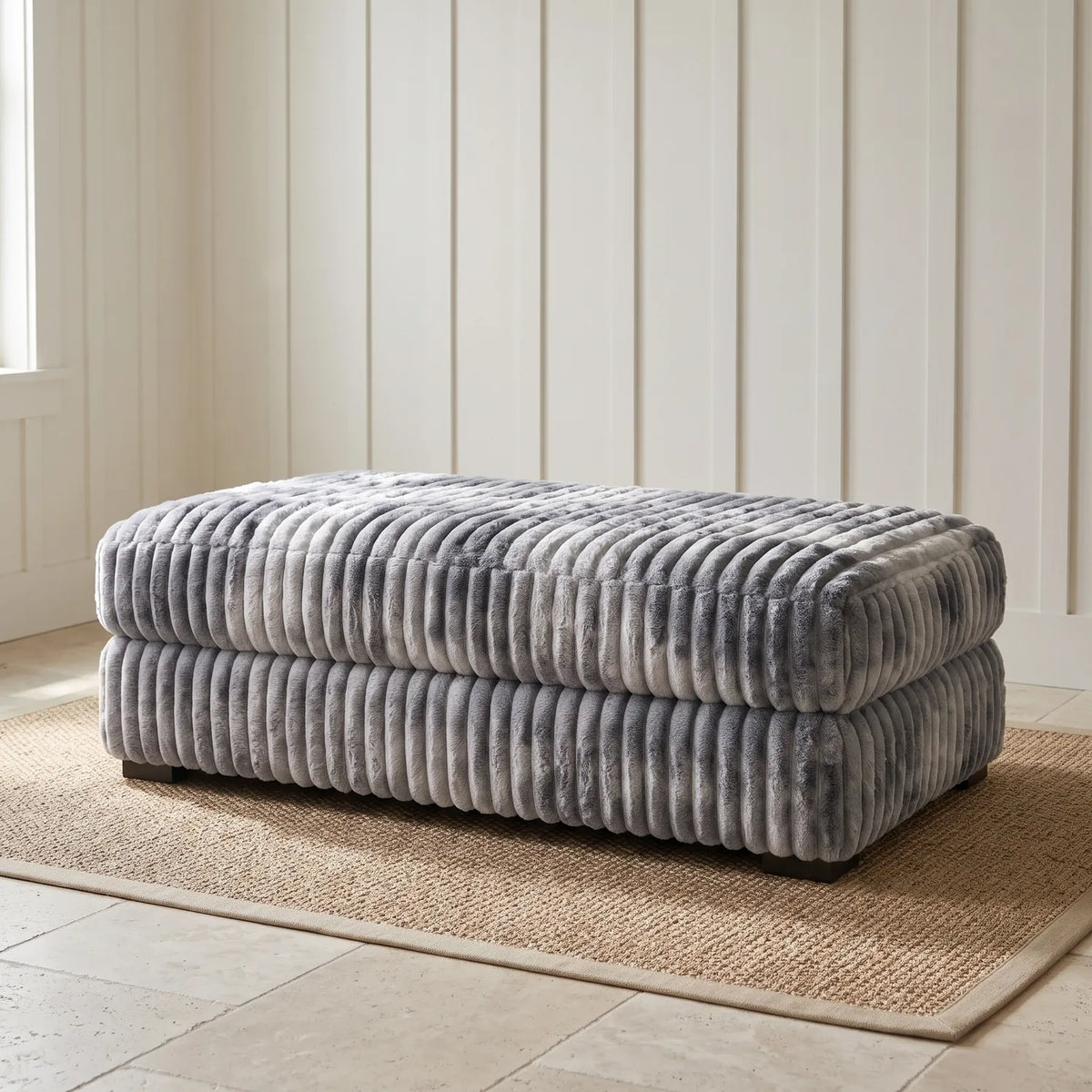 Long Ottoman - Minky Charcoal - hero